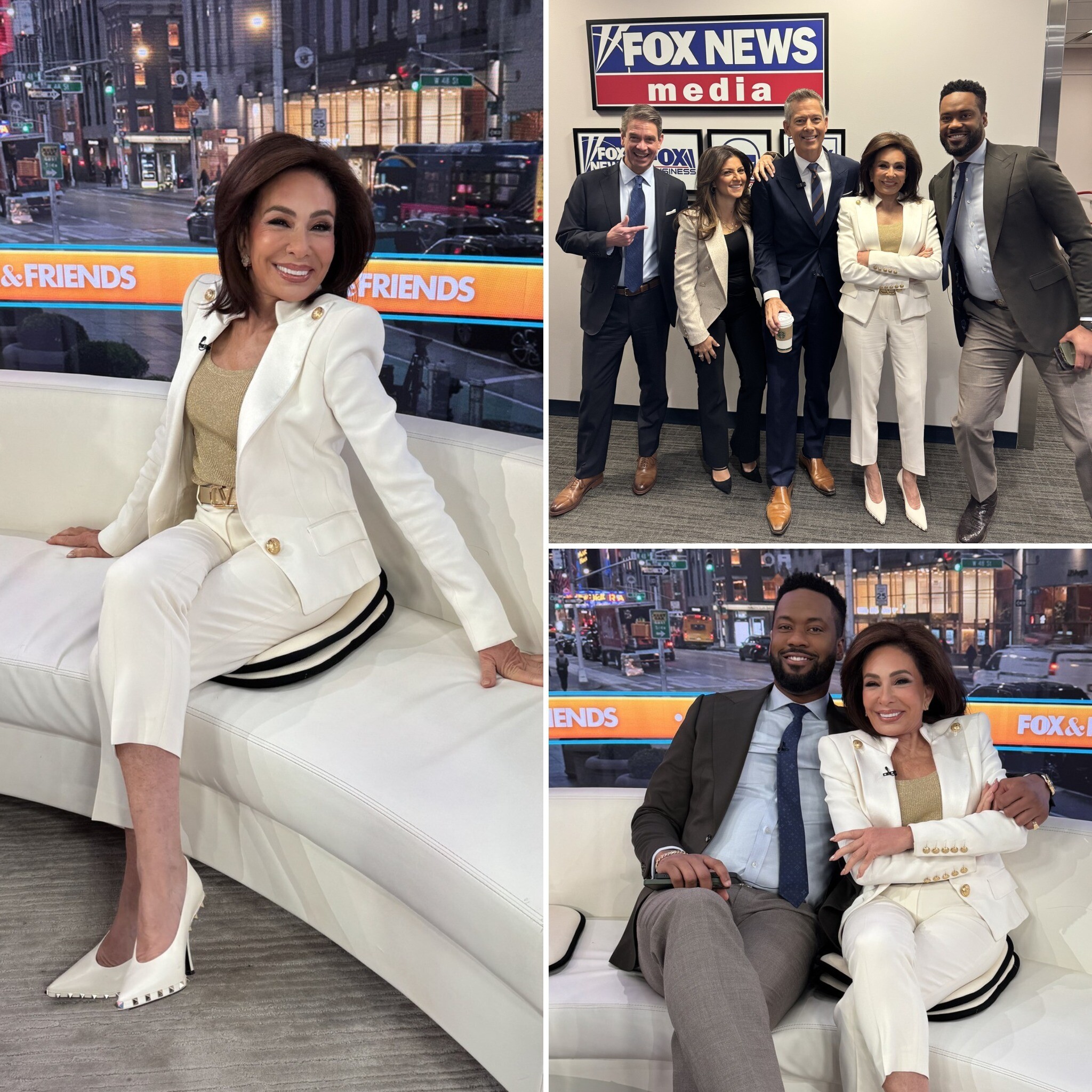Jeanine Pirro made a joyful return to Fox News alongside her longtime friends Sean Duffy, Rachel Campos-Duffy, and Lawrence B. Jones