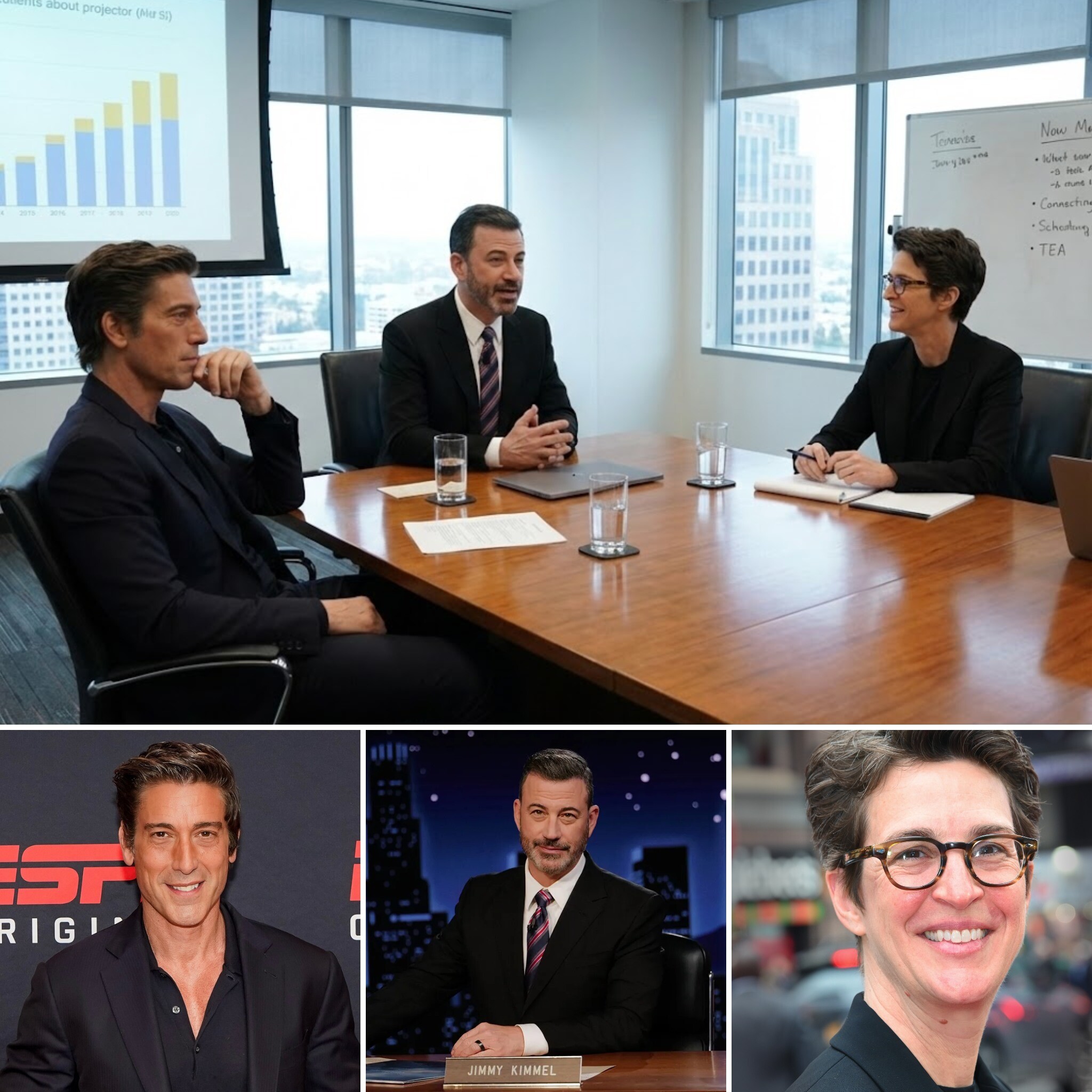 GLOBAL MEDIA EARTHQUAKE? Rachel Maddow, David Muir, and Jimmy Kimmel Are Planning a Radical New News Venture Social media is exploding with speculation after a viral claim suggested that thr